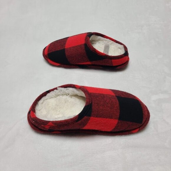 Kids Unisex Lounge House Slippers Size 2/3 Red Black Plaid Clog - Picture 4 of 8